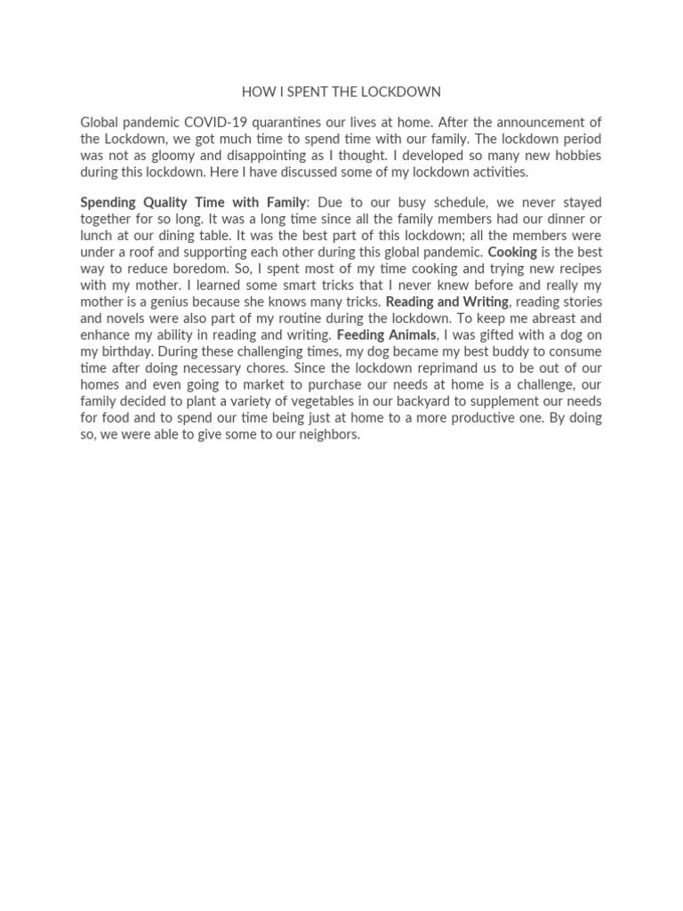 How I Spent The Lockdown | PDF