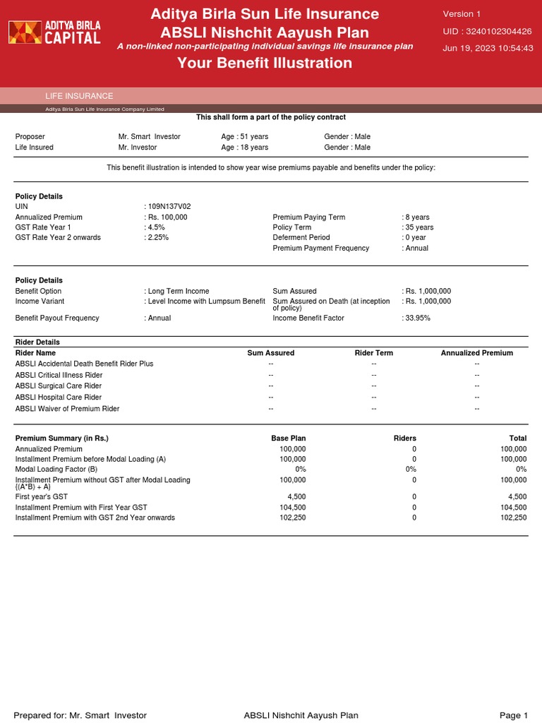 ABSLI Nishchit Aayush Plan Overview | PDF | Life Insurance | Insurance