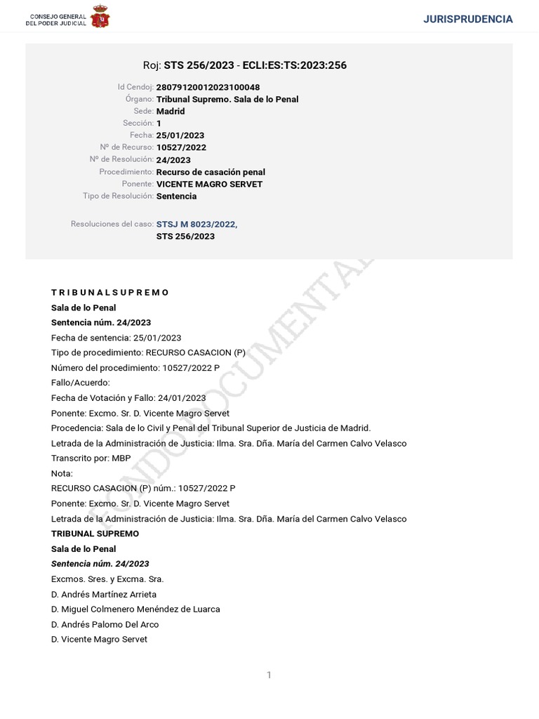 STS 256 2023 | PDF | Sentencia (ley) | Caso de ley