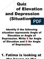 Quiz Angle of Elevation and Depression (Situations)