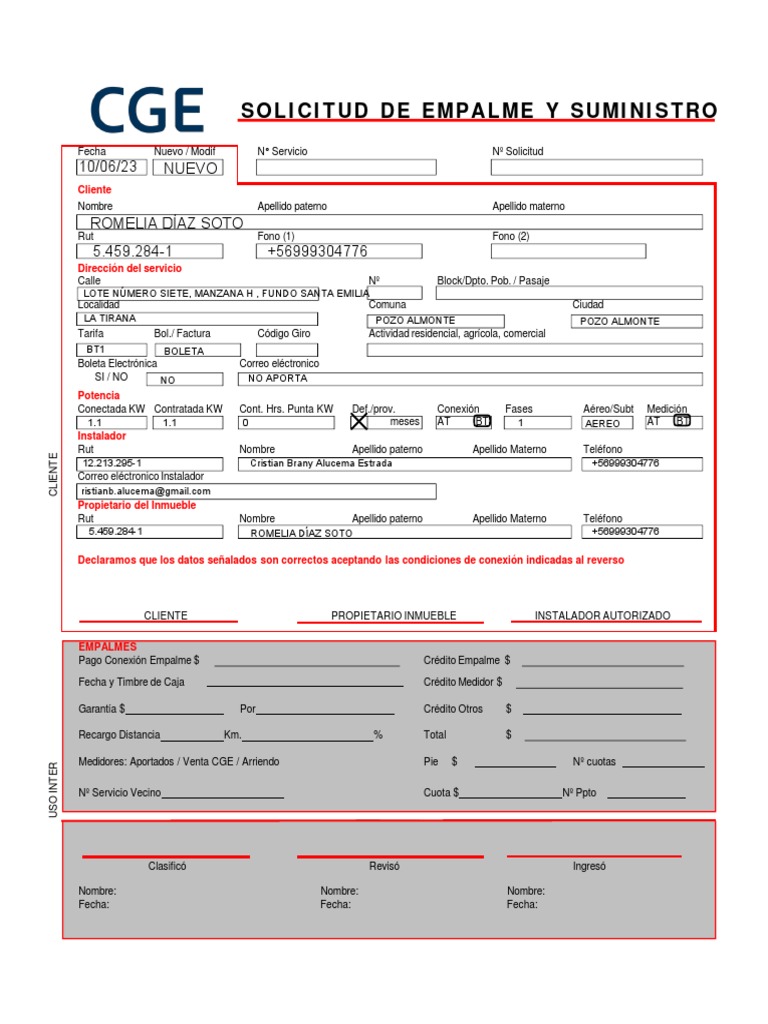 SolicituddeEmpalmeCGE2021 (1) PDF Industrias de servicio