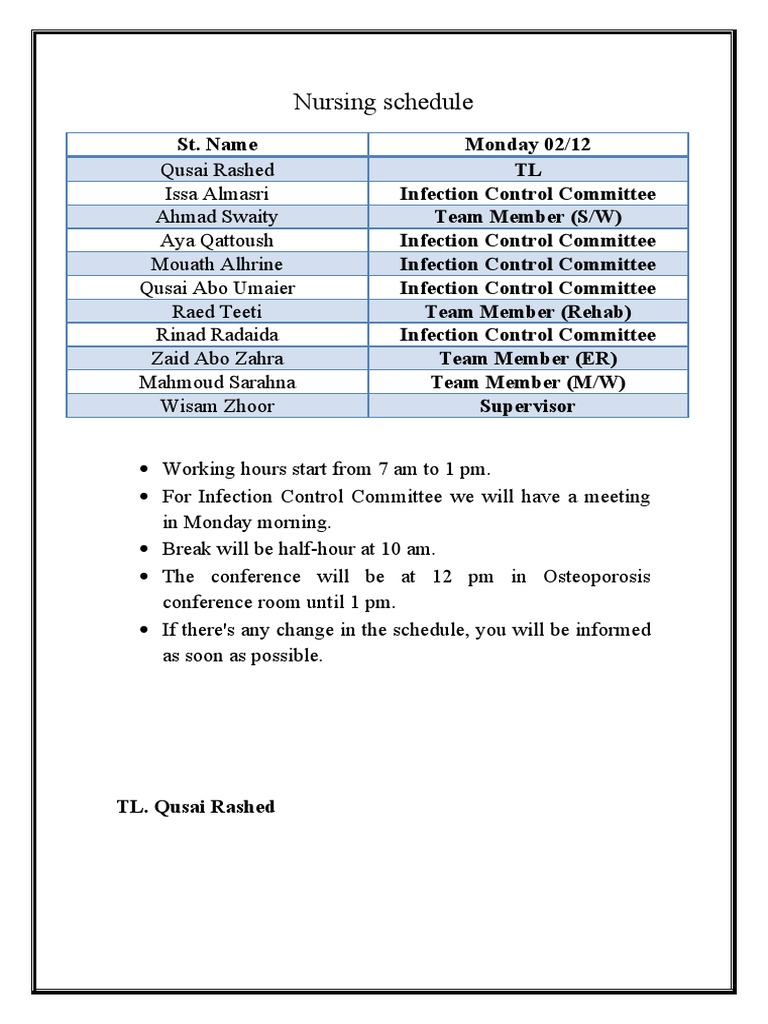 Nursing Schedule 2 | PDF