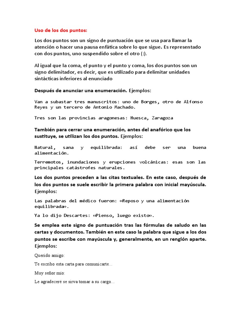 Uso de Los Dos Puntos | PDF | Coma | Lingüística