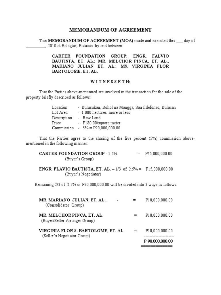 Property Sale Memorandum of Agreement | PDF | Government | Civil Law ...