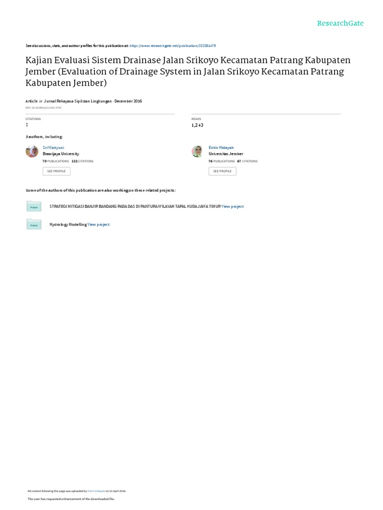 Kajian Evaluasi Sistem Drainase Jalan Srikoyo Keca | PDF | Conceptual ...