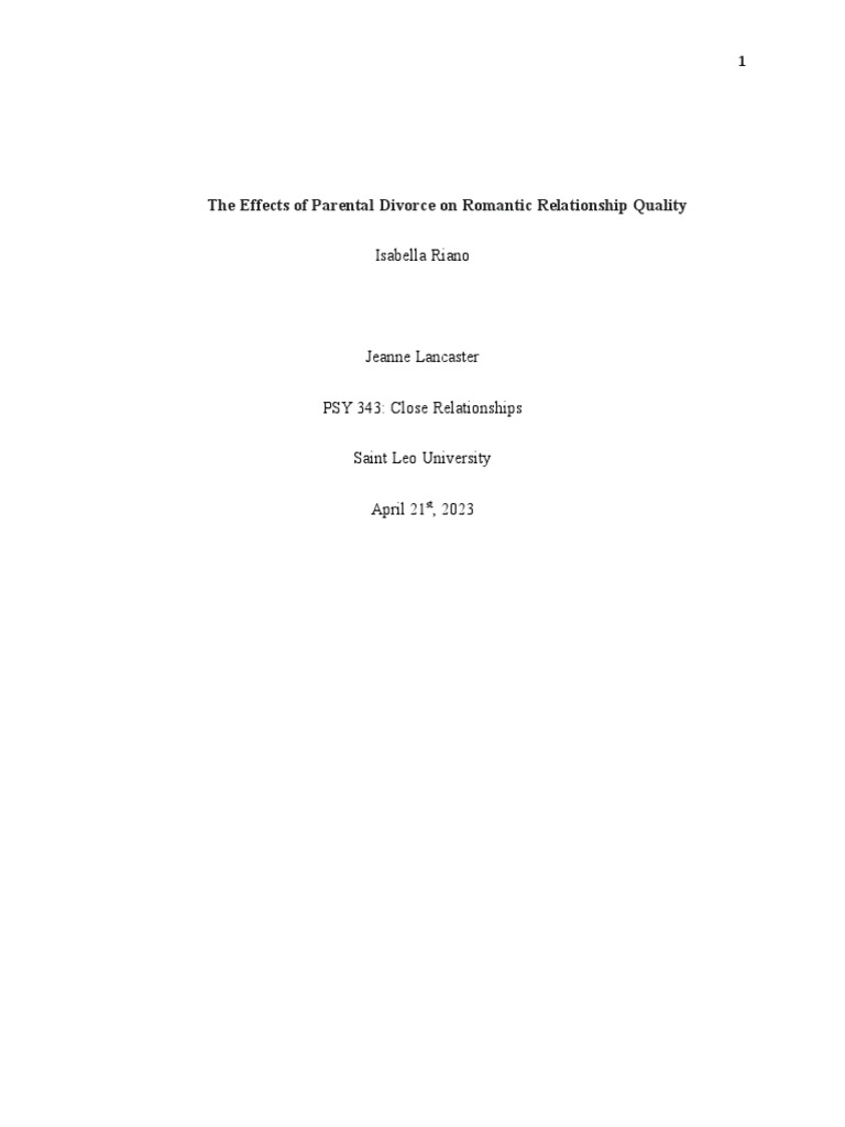 The Effects of Parental Divorce On Romantic Relationship Quality | PDF ...