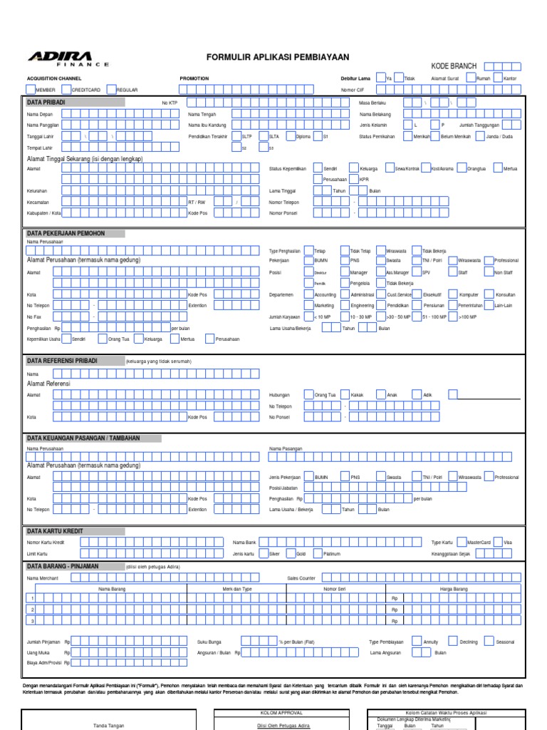 Formulir Aplikasi Pembiayaan Adira | PDF
