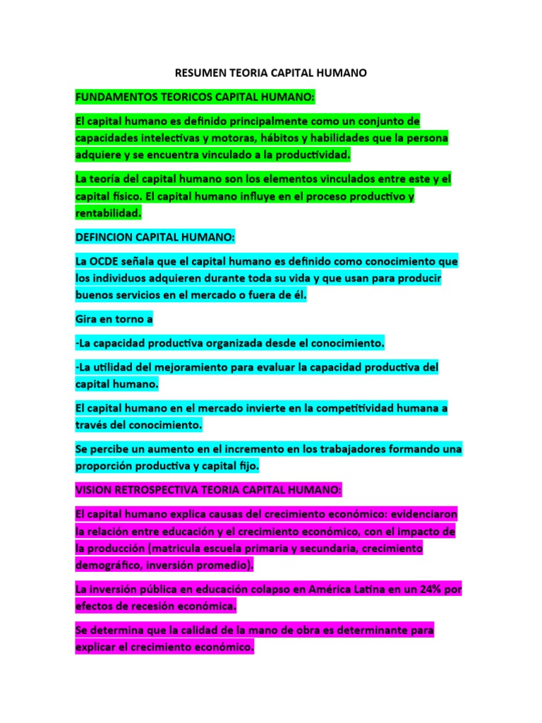 Teoría del Capital Humano y Productividad | PDF | Capital humano