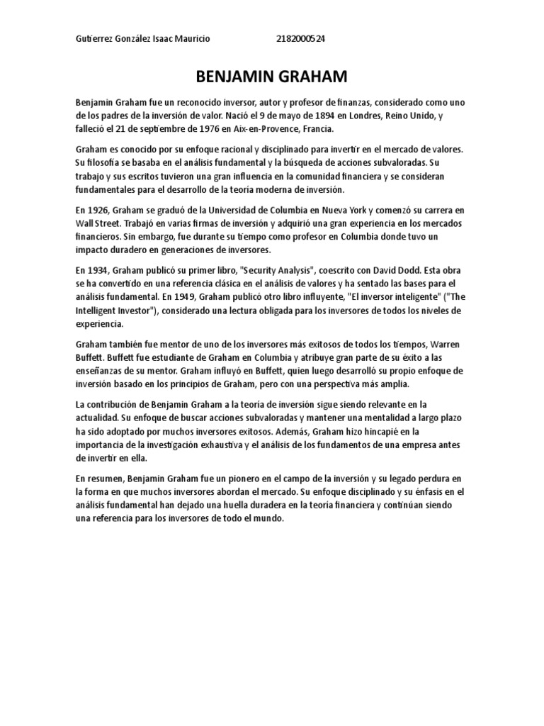 Pioneros de la Inversión: Graham y Simons | PDF | Benjamin Graham ...