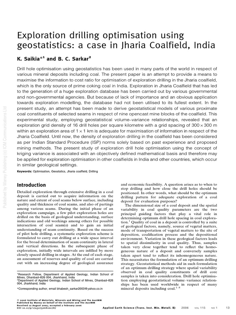 Exploration Drilling Optimisation Using Geostatistics Pdf Variance