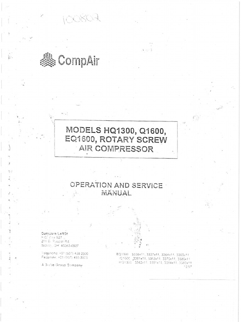 CompAir Rotary Screw Air Compressor Manual PDF