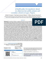 Advancing Oral Health Policy For Mandatory Dental Screening Before Admission Into Public Primary and Secondary Schools in Lagos, Nigeria