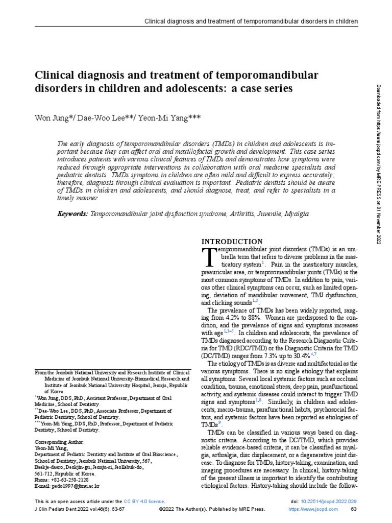 Clinical Diagnosis and Treatment of Temporomandibular Disorders in