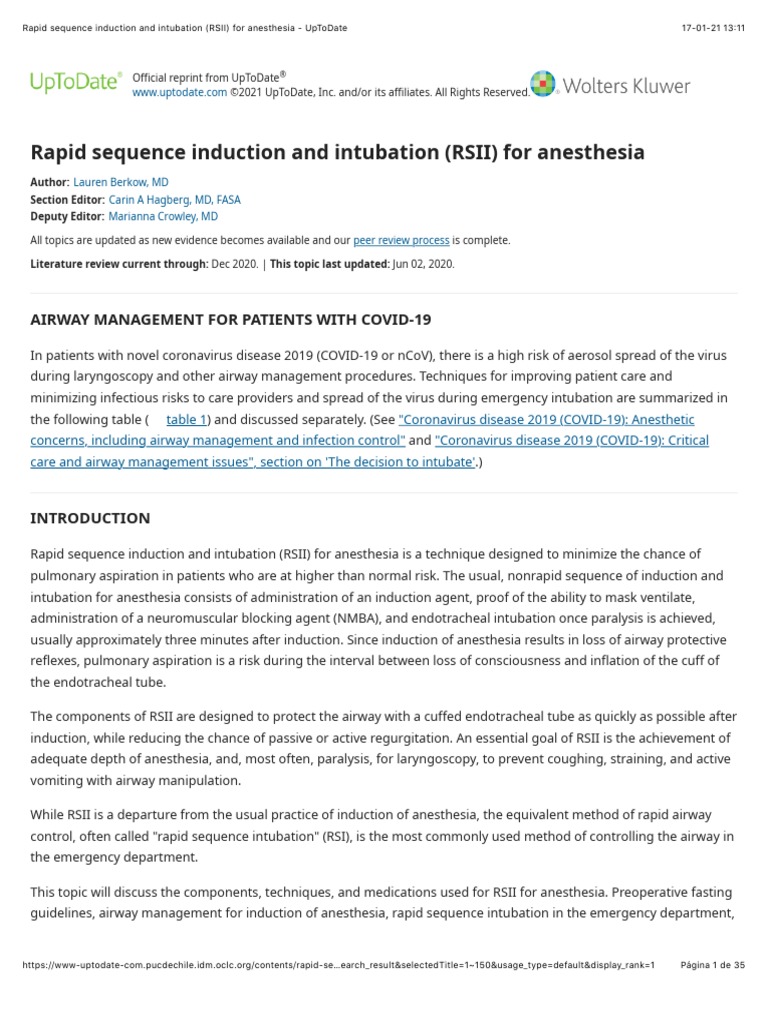 Rapid Sequence Induction and Intubation (RSII) For Anesthesia