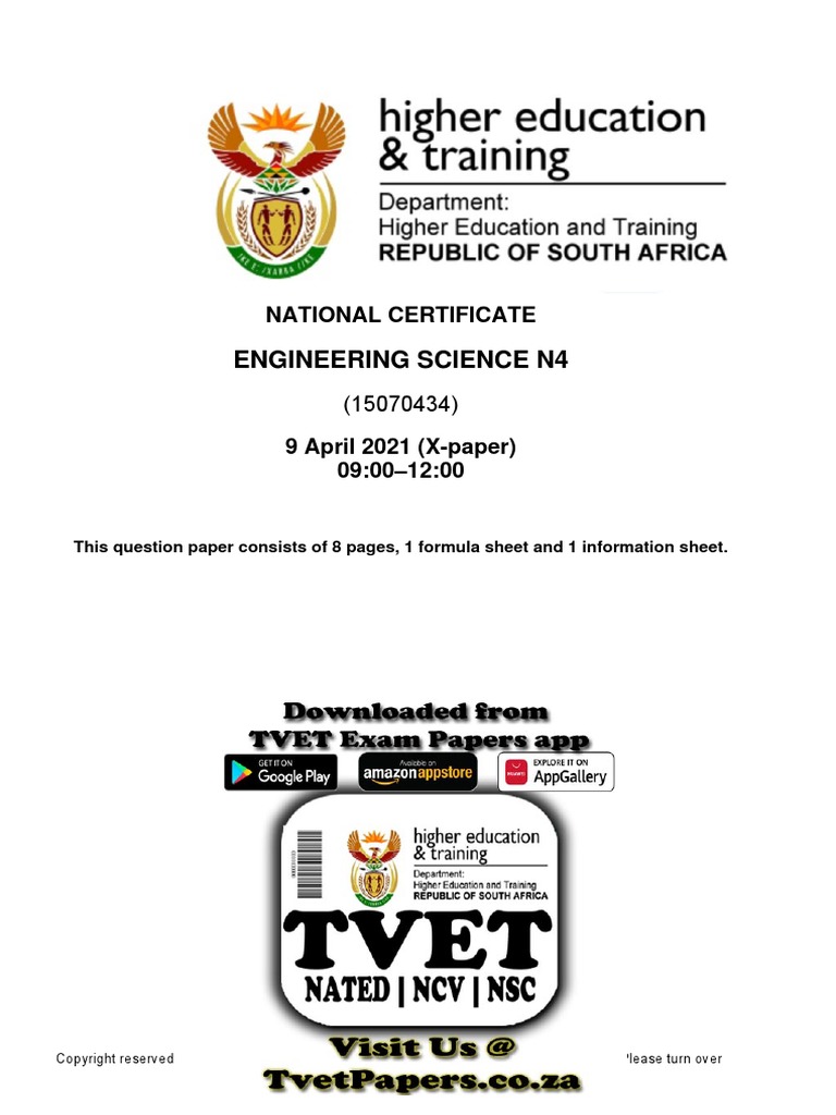 T650 ENGINEERING SCIENCE N4 APRIL QP 2021 PDF Continuum Mechanics