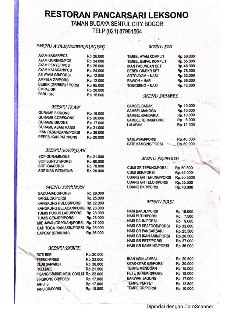 Menu Alakat Pancarsari | PDF
