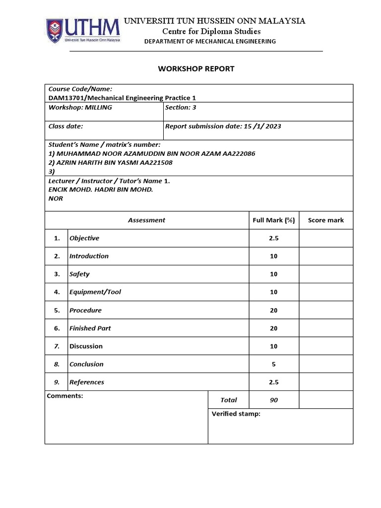 Report Milling PDF Machining Tools