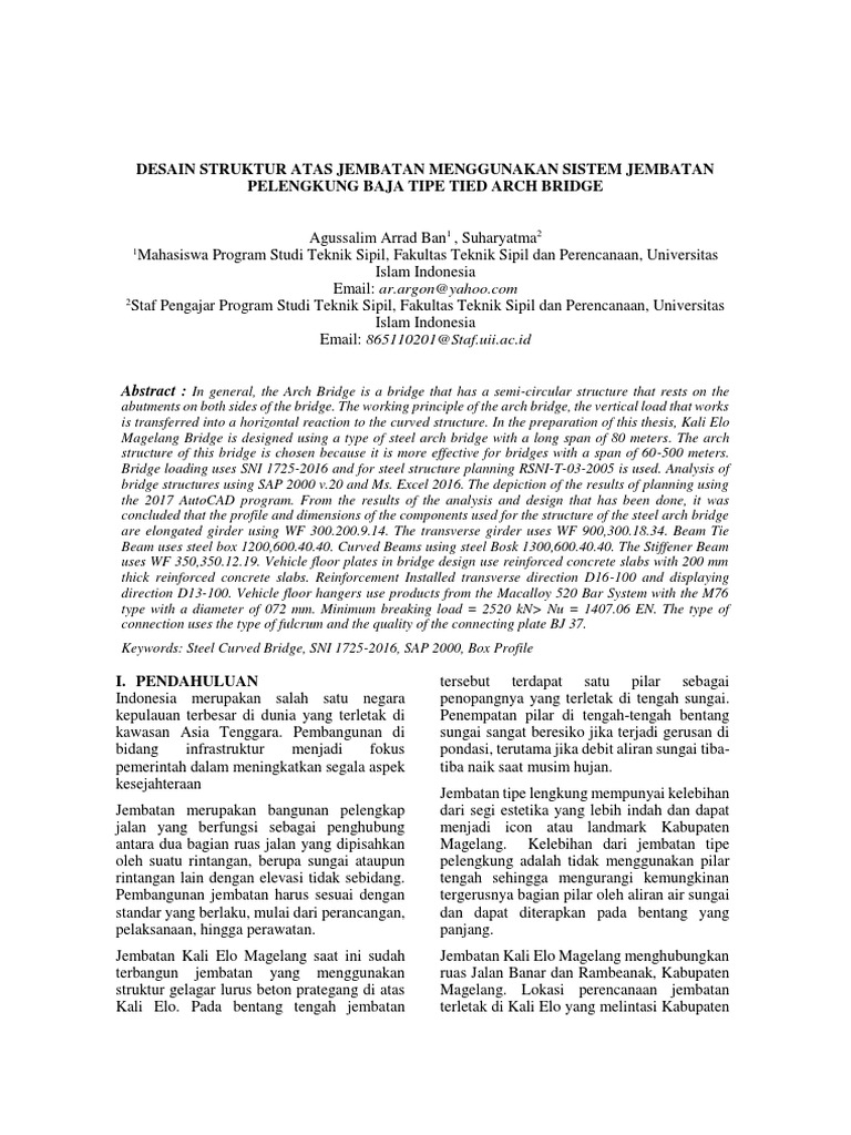 Desain Struktur Atas Jembatan Menggunakan Sistem Jembatan Pelengkung