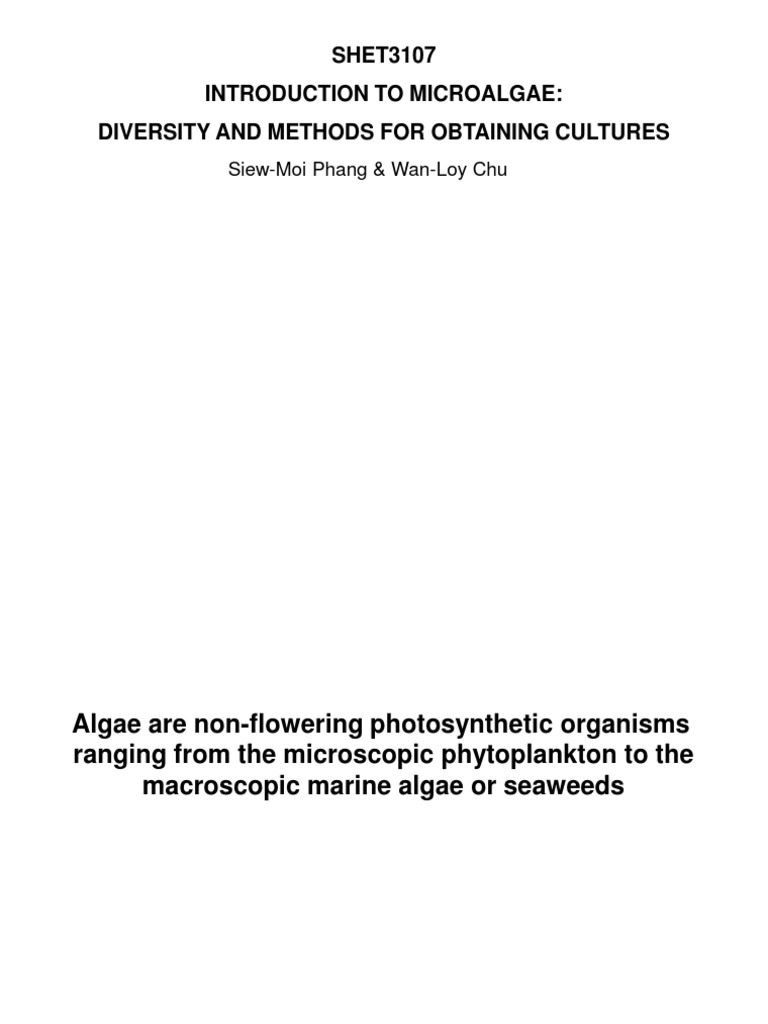 Algae Diversity and Culture Methods | PDF | Algae | Chloroplast