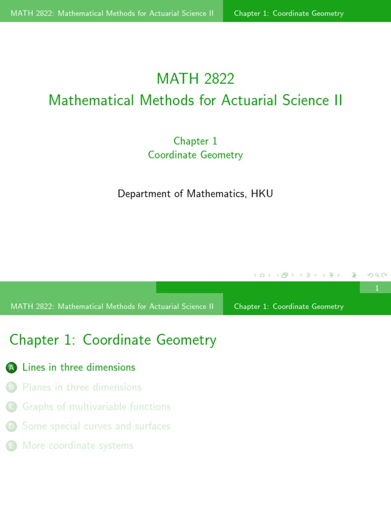 Math 2822 mathematical methods for actuarial science ii coordinate