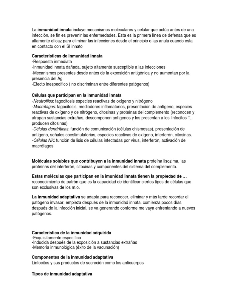 Repaso Examen Pdf Sistema Inmune Sistema Inmune Innato