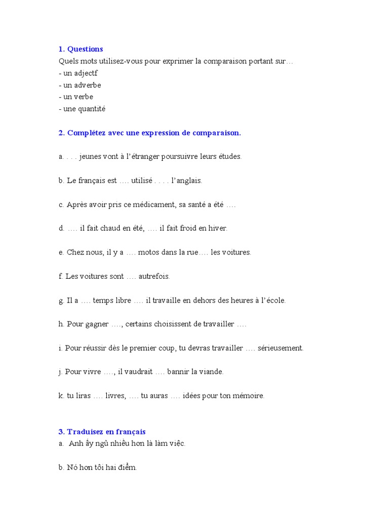 Comparaison en français : Guide pratique | PDF | Unités sémantiques ...