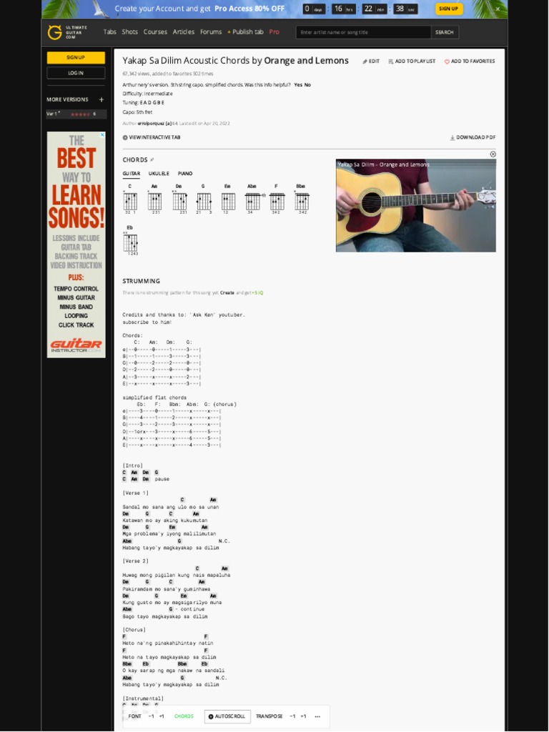 Tabs Ultimate Guitar Com Tab Orange and Lemons Yakap Sa Dilim Chords