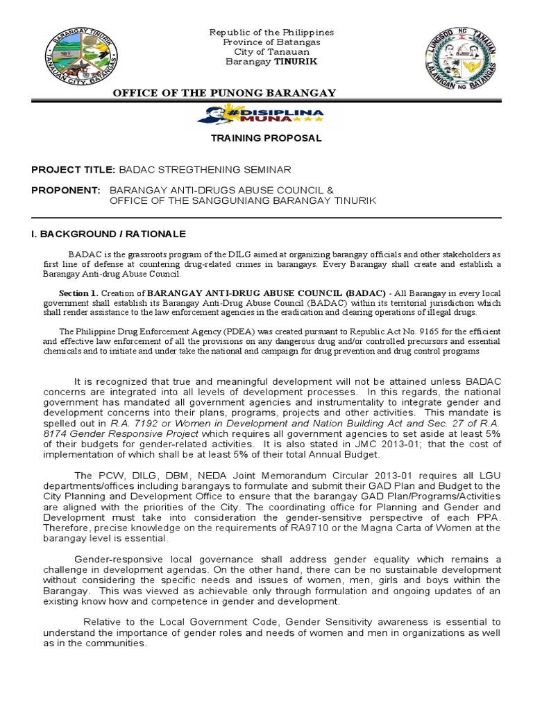 Badac Training Design Barangay Tinurik Pdf Gender And Development