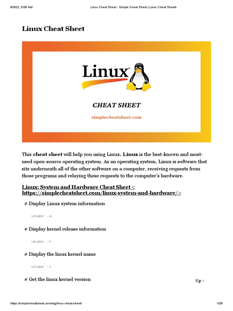 Linux Cheat Sheet - Simple Cheat Sheet - Linux Cheat Sheets | PDF ...