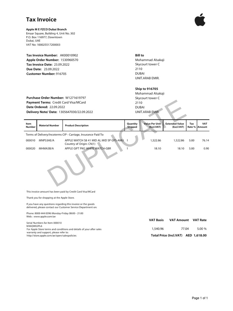 Duplicate Tax Invoice Download Free PDF Value Added Tax Invoice