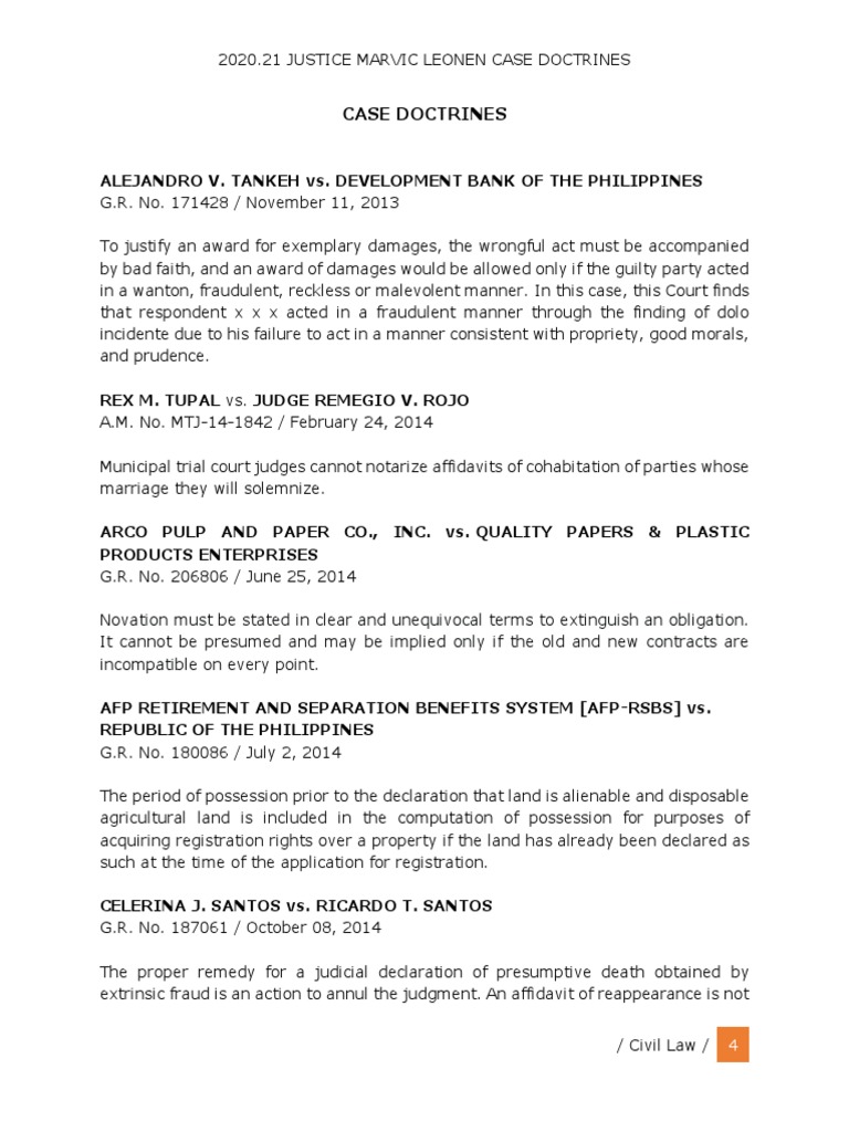 3 Civil Law Case Doctrines Justice Marvic Leonen | PDF | Surety | Guarantee