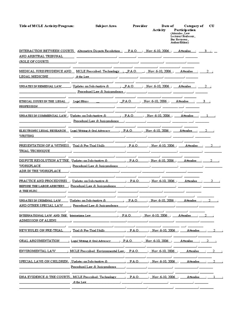 MCLE Compliance Form PDF Trials Alternative Dispute Resolution