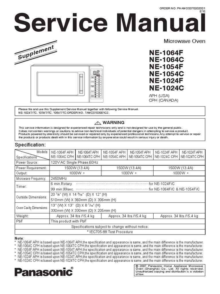 Panasonic Ne1054f Suplemento Manual de Servicio PDF Fuse