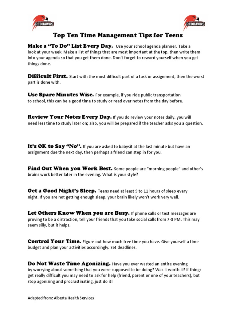 Time Management Tips for Teens | PDF