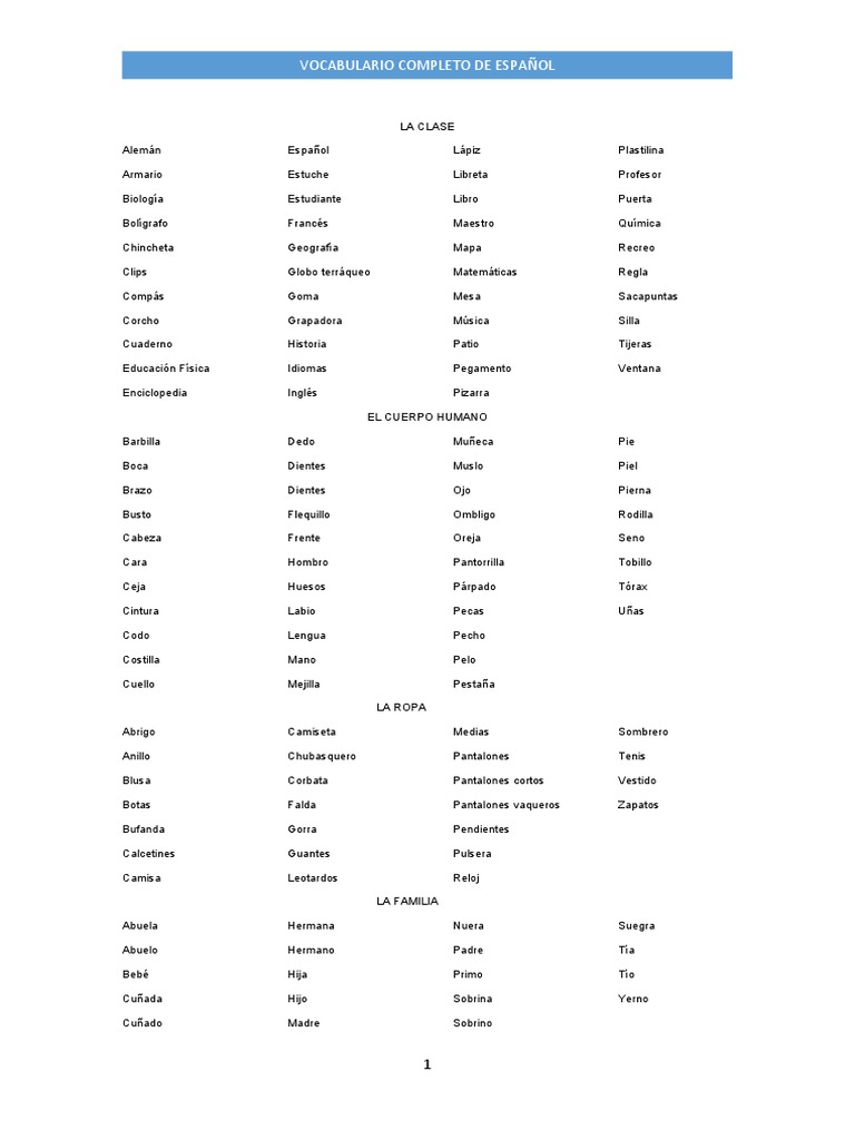 Vocabulario de Español Completo | PDF | Navidad