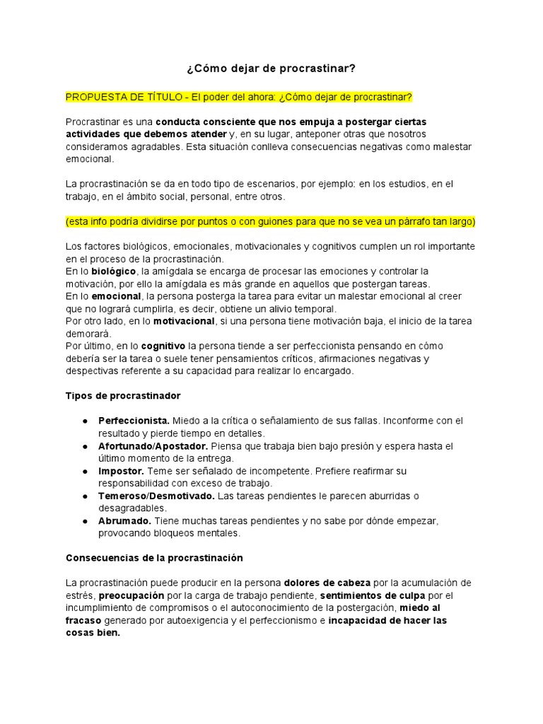 Cómo Dejar De Procrastinar Pdf Habilidades Profesionales Dilación