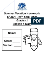 Summer Vacation Homework (Grade - I) 2019-20