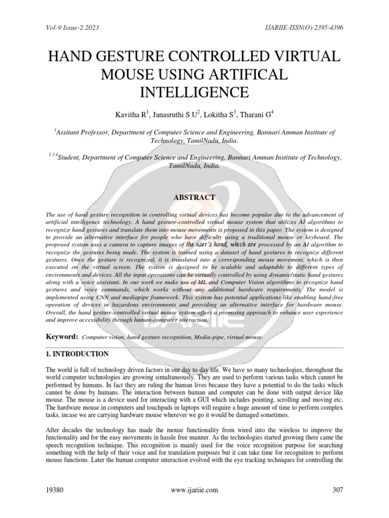 Hand Gesture Controlled Virtual Mouse Using Artificial Intelligence ...