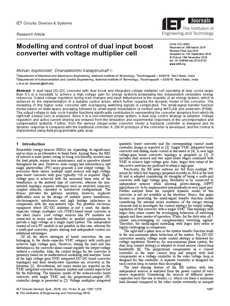 Modelling and control of dual input boost converte pdf control