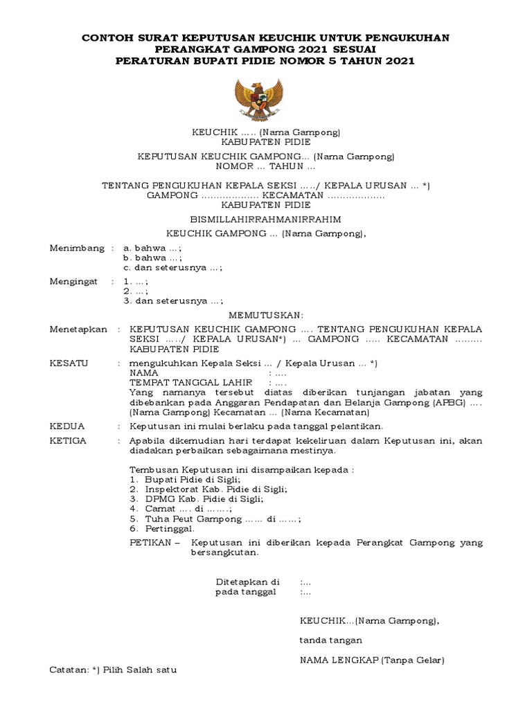 Contoh SK Keuchik Perangkat | PDF