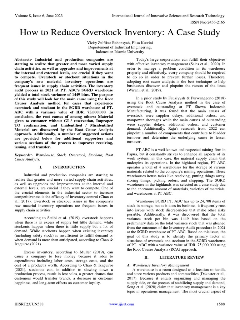 How to Reduce Overstock Inventory A Case Study PDF Inventory