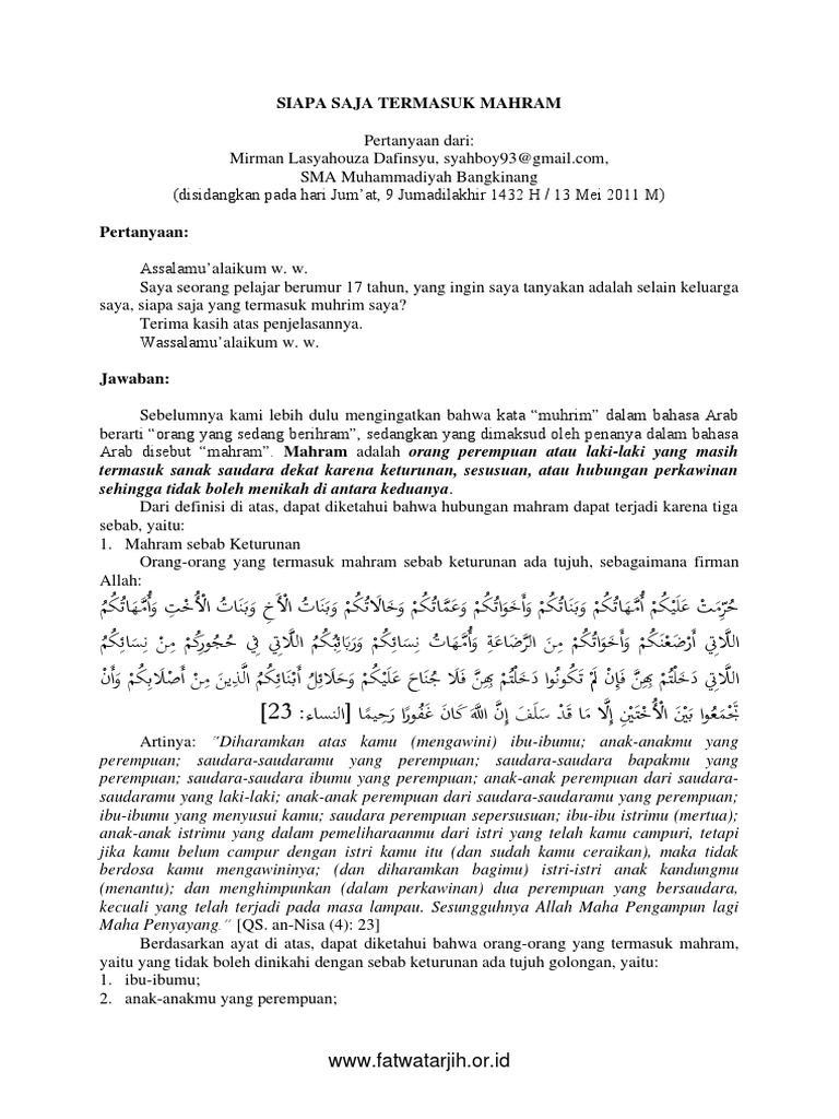 Siapa Saja yang Termasuk Mahram? | PDF