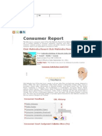 Consumer Report: Club Mahindra Resort Club Mahindra Resorts