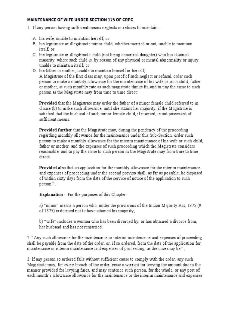 Syl 07 Maintenance of Wife Under Section 125 of CRPC | PDF | Fine ...