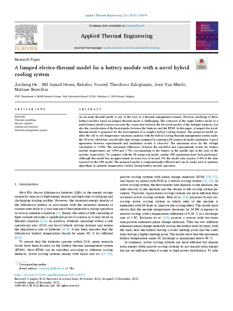 A Lumped Electro-Thermal Model For A Battery Module With A Novel Hybrid ...