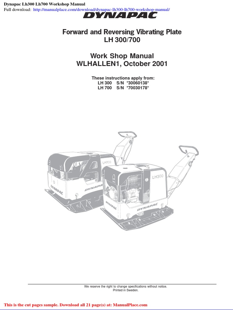 Dynapac Lh300 Lh700 Workshop Manual | PDF | Mechanical Engineering