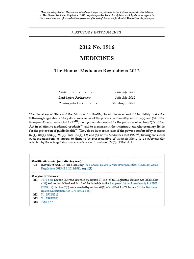 Human Medicines Regulations 2012 PDF Health Care National Health