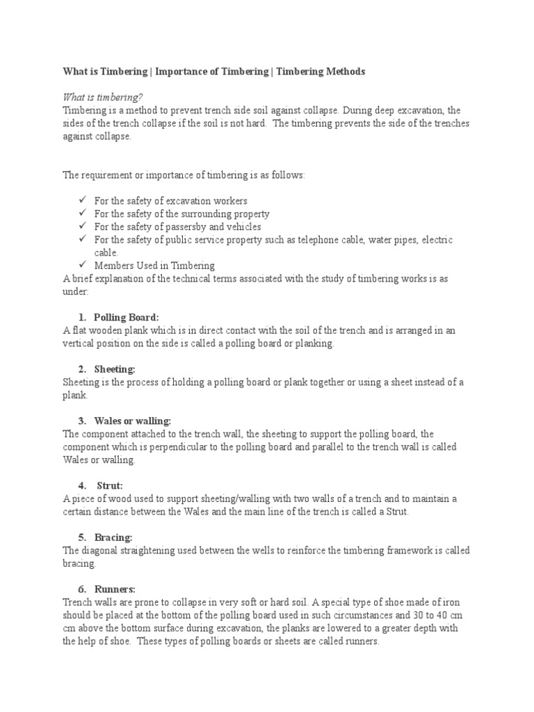 Timbering Methods for Trench Safety | PDF | Deep Foundation | Trench