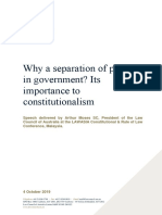 Why A Separation of Power in Government Its Importance To Constitutionalism