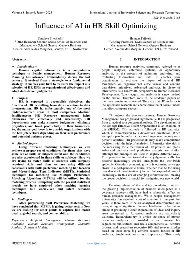 Influence of ai in hr skill optimizing pdf artificial intelligence
